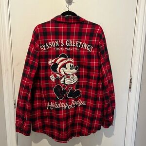 Disney Mickey Mouse Holiday Long Sleeve Plaid Flannel Shirt. Size XXL